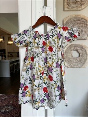 THML White Floral Top with Red, Purple & Yellow Flowers